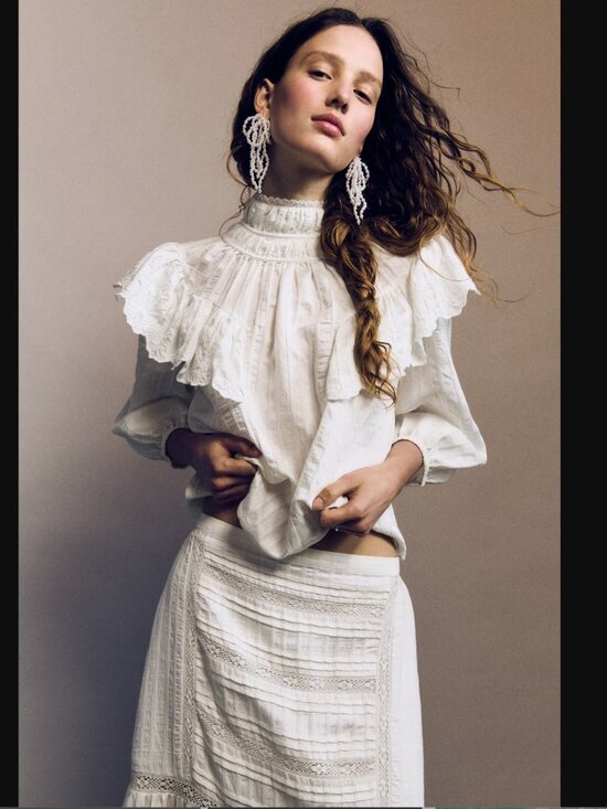 ZARA Dresses & Skirts - H&M Wuthering Heights Lace Inset Maxi Co-Ord Skirt And Blouse Set White NWT